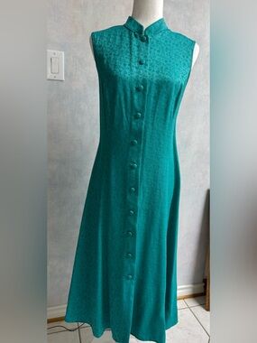 NWT Coldwater Creek Linen & Rayon Mandarine Collar Summer Dress, Sleeveless, VTG